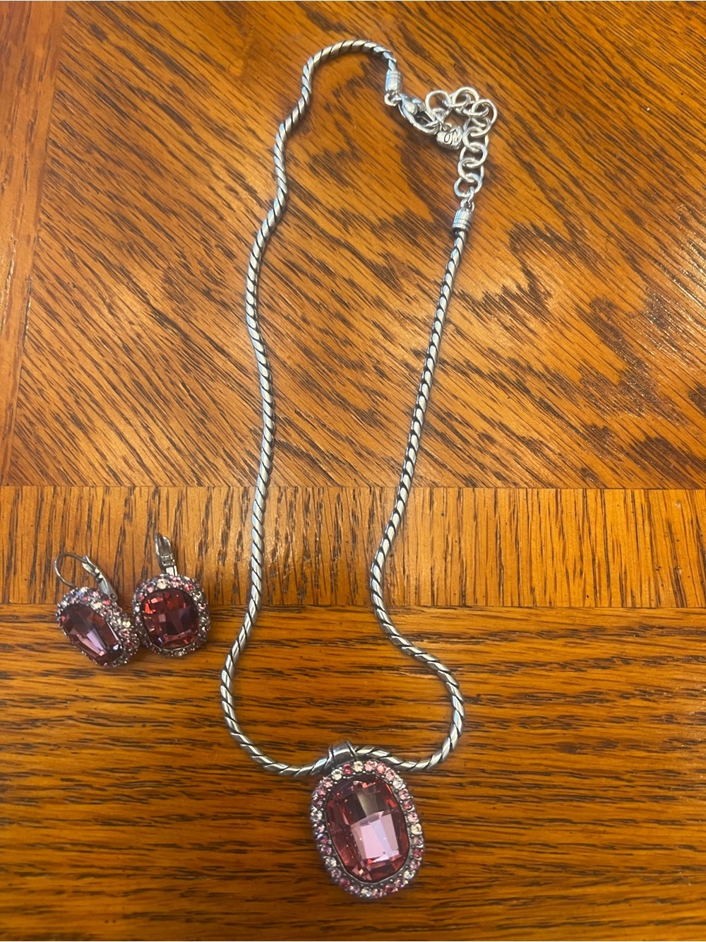 Brighton Silver-Tone Necklace and Earring Set with Purple Stones